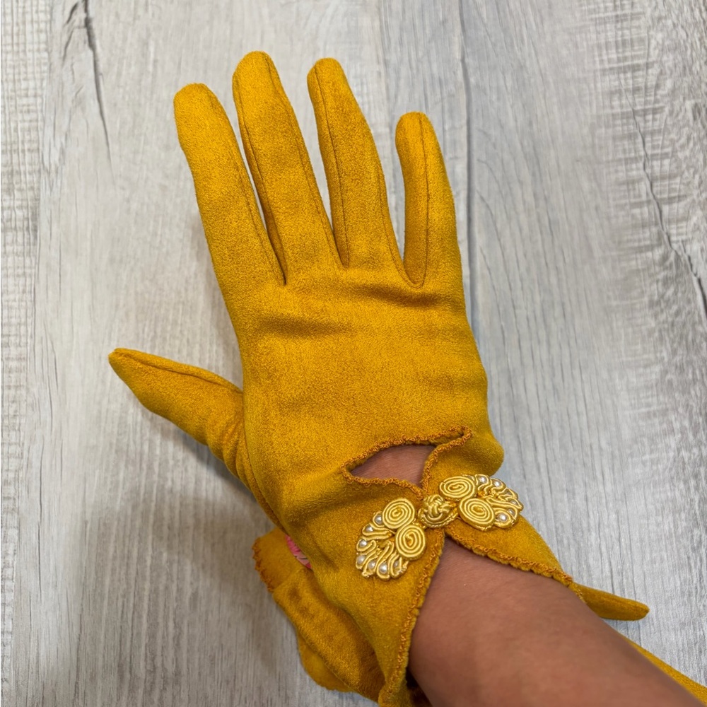 Powder UK Elegant Yellow Gloves with Decorative Accents